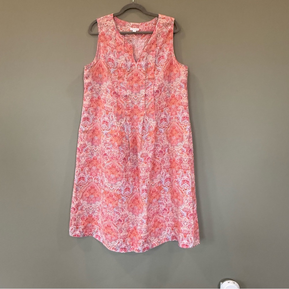 J. Jill Linen Paisley Print Midi Dress in Orange and Pink - Picture 3 of 5